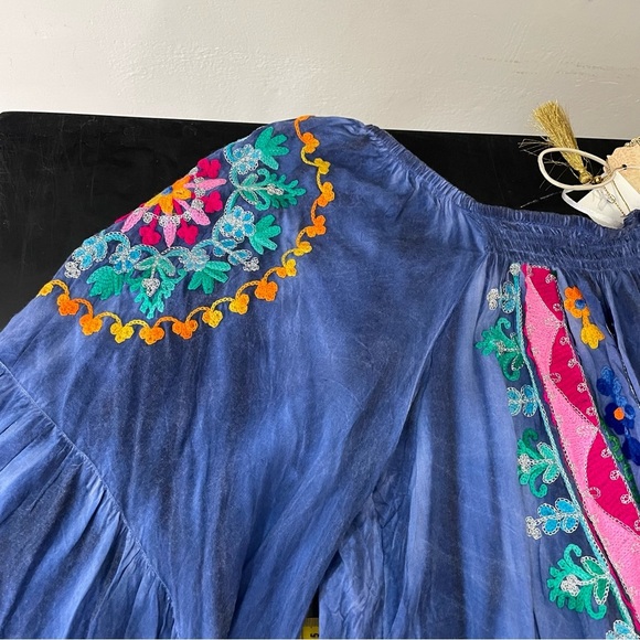 NWT Ruby Yaya Botanica Boho Artsy Hippie Bell Sleeve Blue Crochet Top Large - Picture 7 of 12